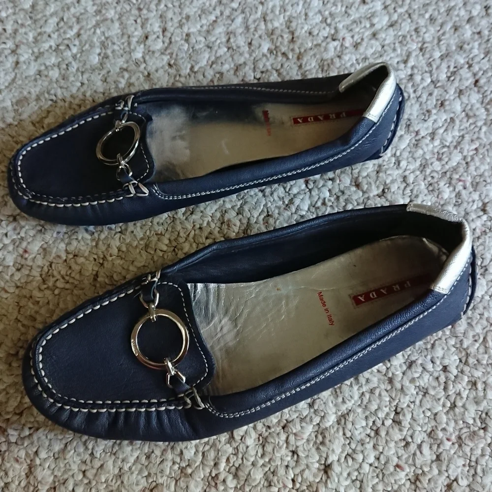 Prada Made in Italy Slip on Navy Loafers size 38 - Picture 5 of 13